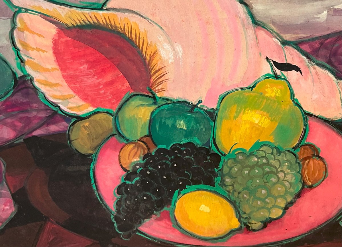 Maire André (1898-1984) Coquillage, Coupe De Fruits Et Ciel Violet-photo-2