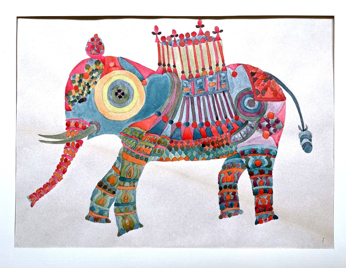 Aquarelle Illustratrice Pour Livres d'Enfant, éléphant d'Inde