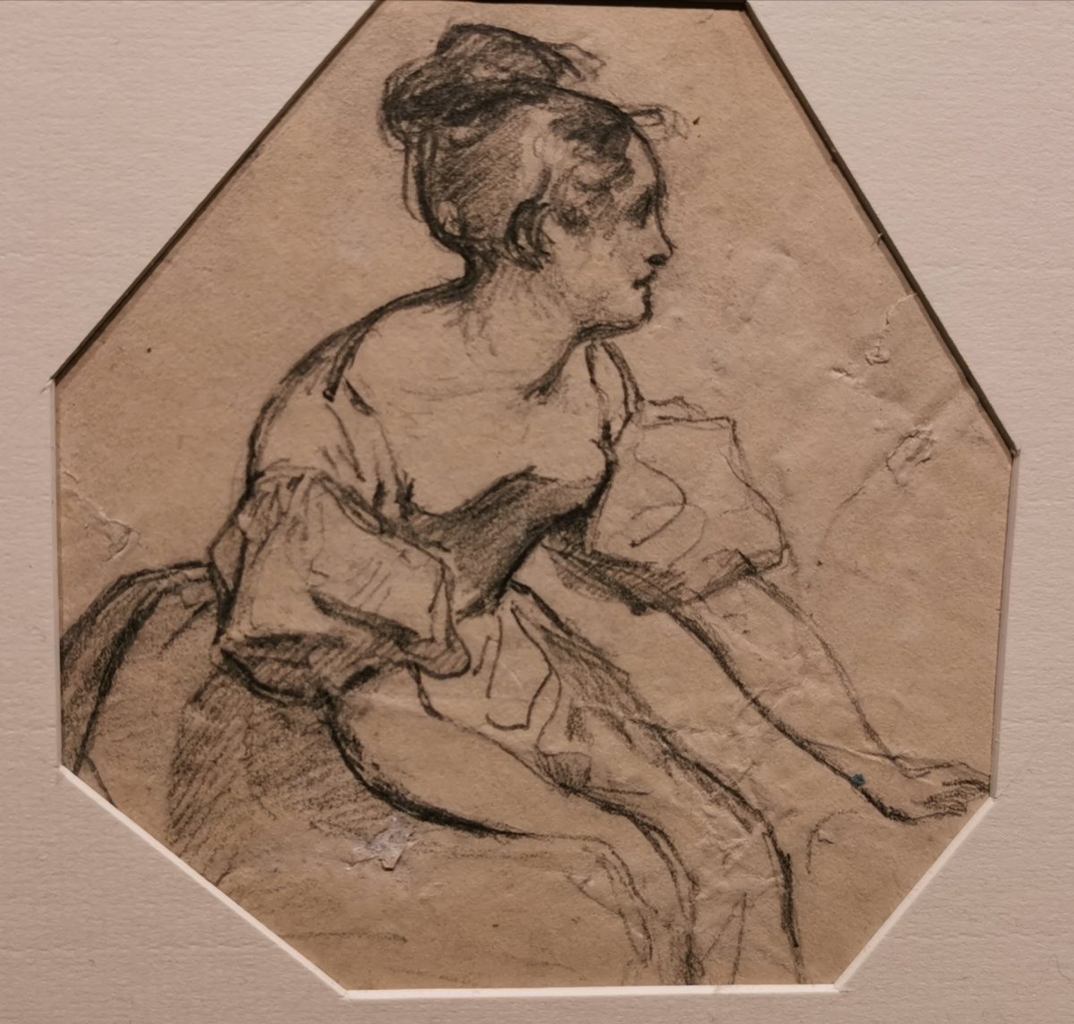 Hippolyte POTERLET (1803-1835) Dessin , Jeune Fille, à La Mine De Plomb Au Format Irrégulier