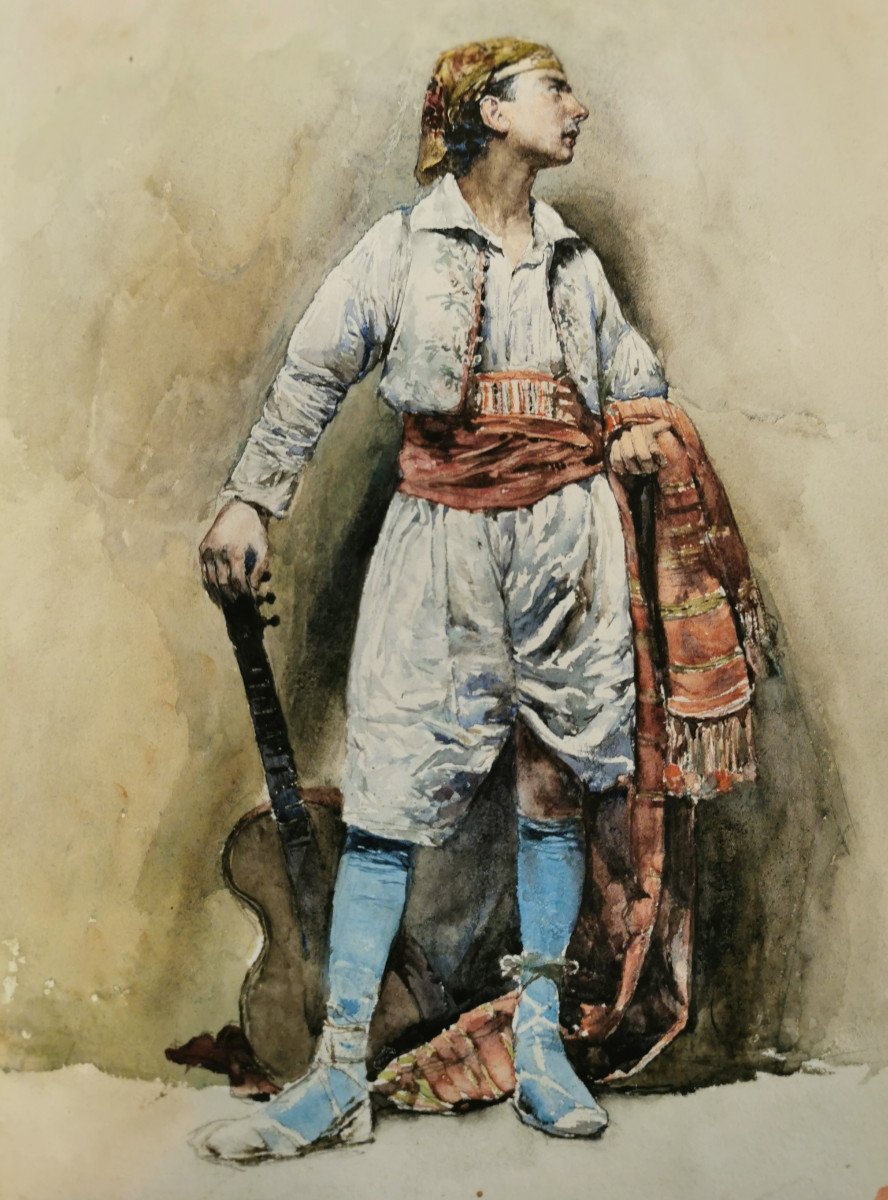 CHIOSTRI Carlo (1863-1939) Le jeune guitariste-photo-2