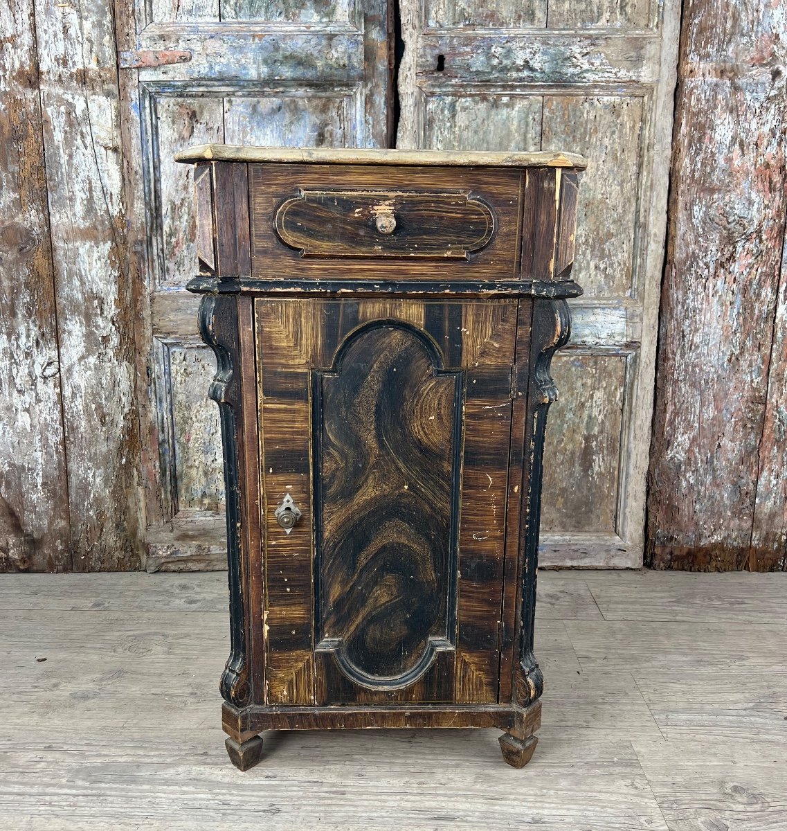 Brown Polychrome Swedish Bedside Table