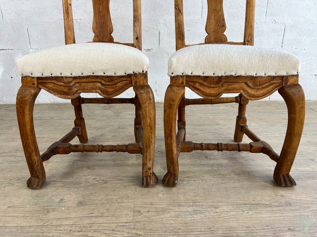 Pair Of Carved Raw Wood Chairs-photo-4
