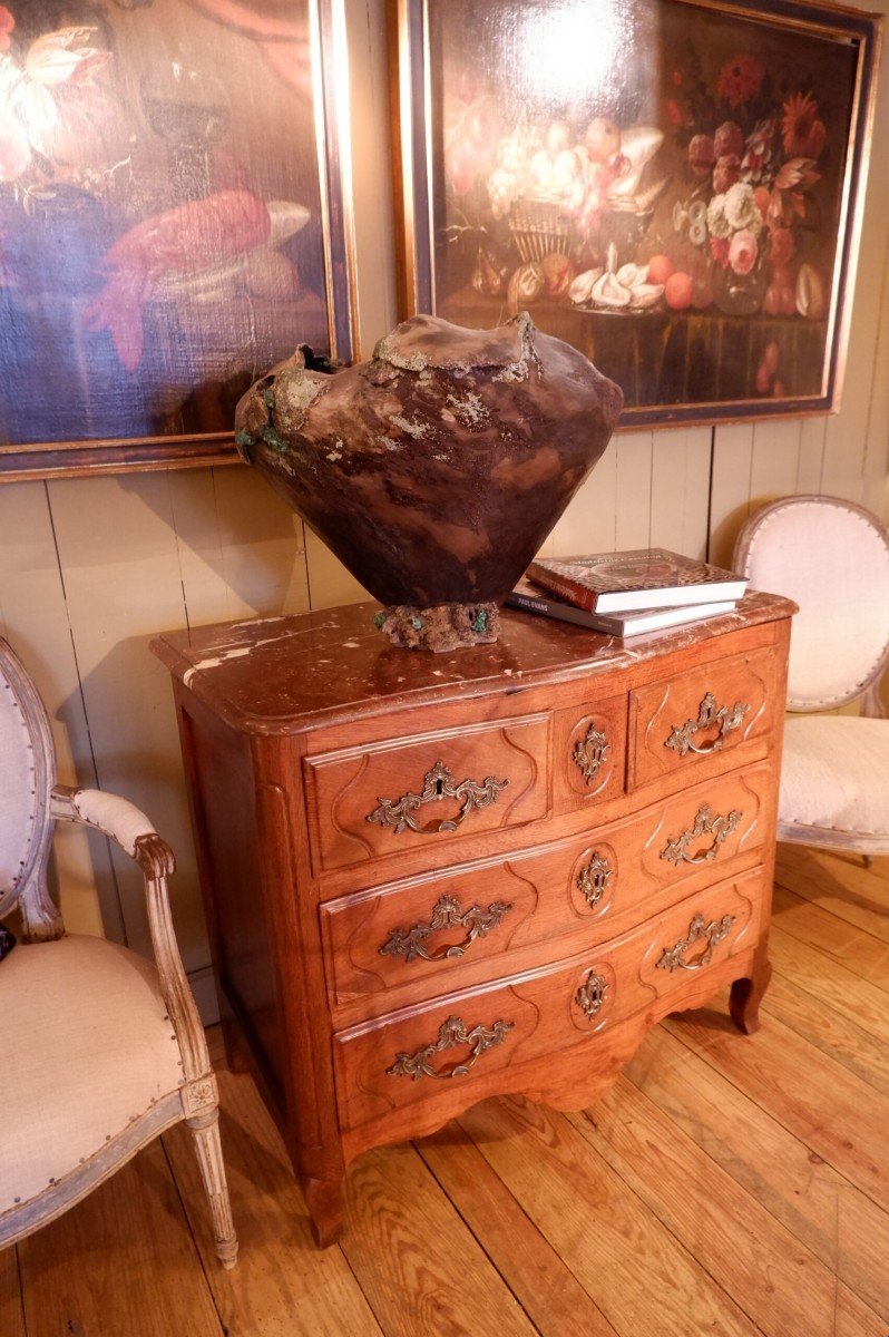 Small Regency Chest Of Drawers 4 Drawers In Natural Wood And Red Marble Top-photo-3