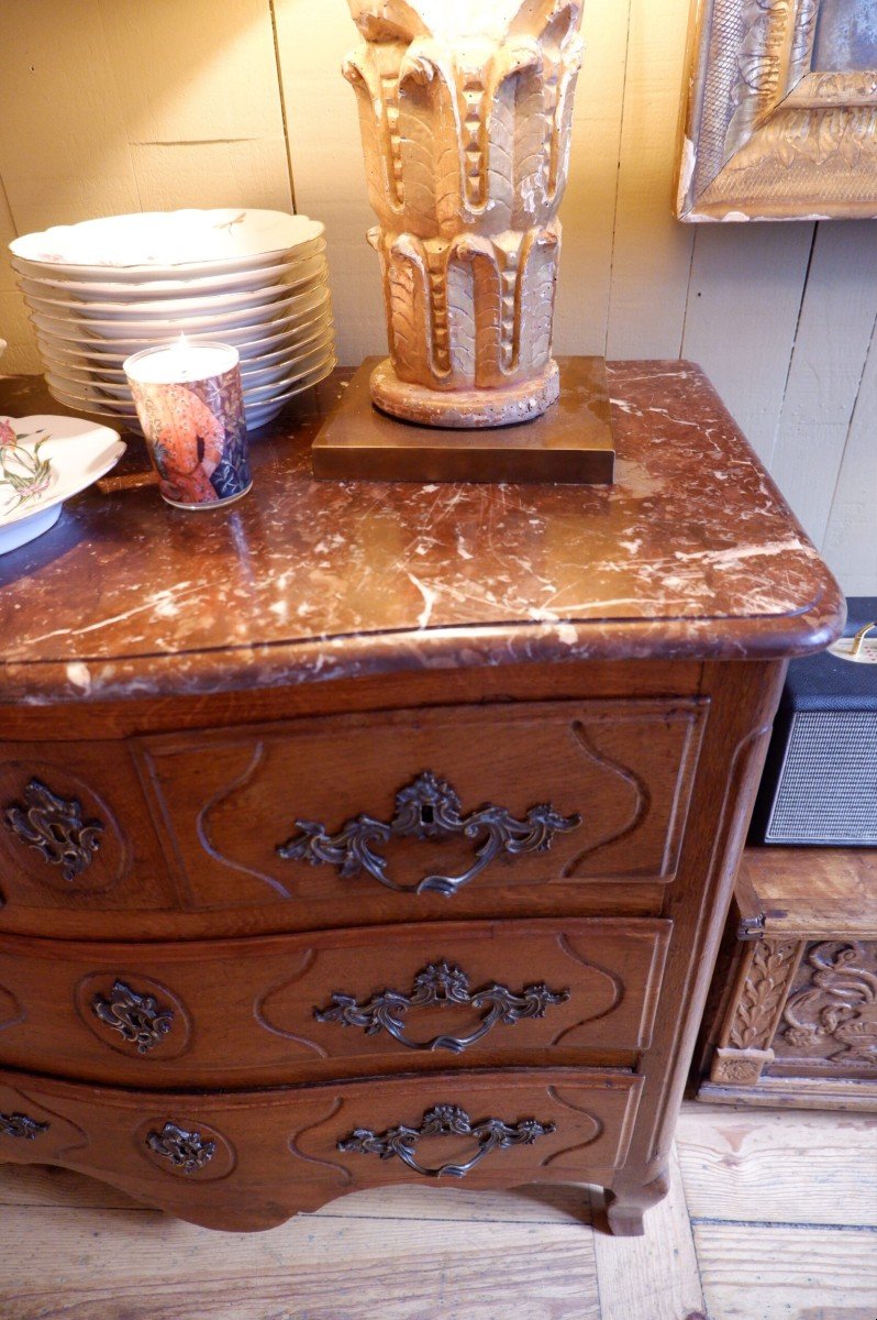 Small Regency Chest Of Drawers 4 Drawers In Natural Wood And Red Marble Top-photo-4