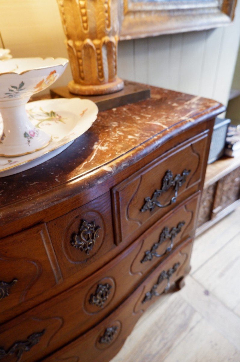 Small Regency Chest Of Drawers 4 Drawers In Natural Wood And Red Marble Top-photo-1