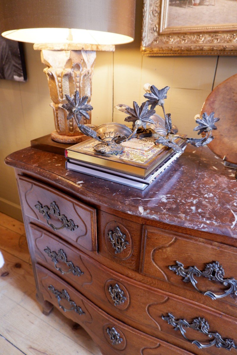 Small Regency Chest Of Drawers 4 Drawers In Natural Wood And Red Marble Top-photo-2