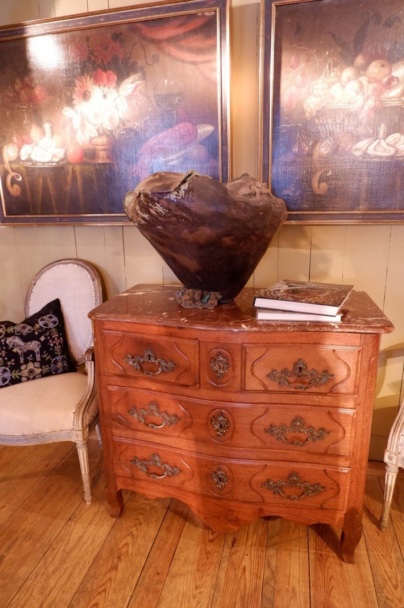 Small Regency Chest Of Drawers 4 Drawers In Natural Wood And Red Marble Top