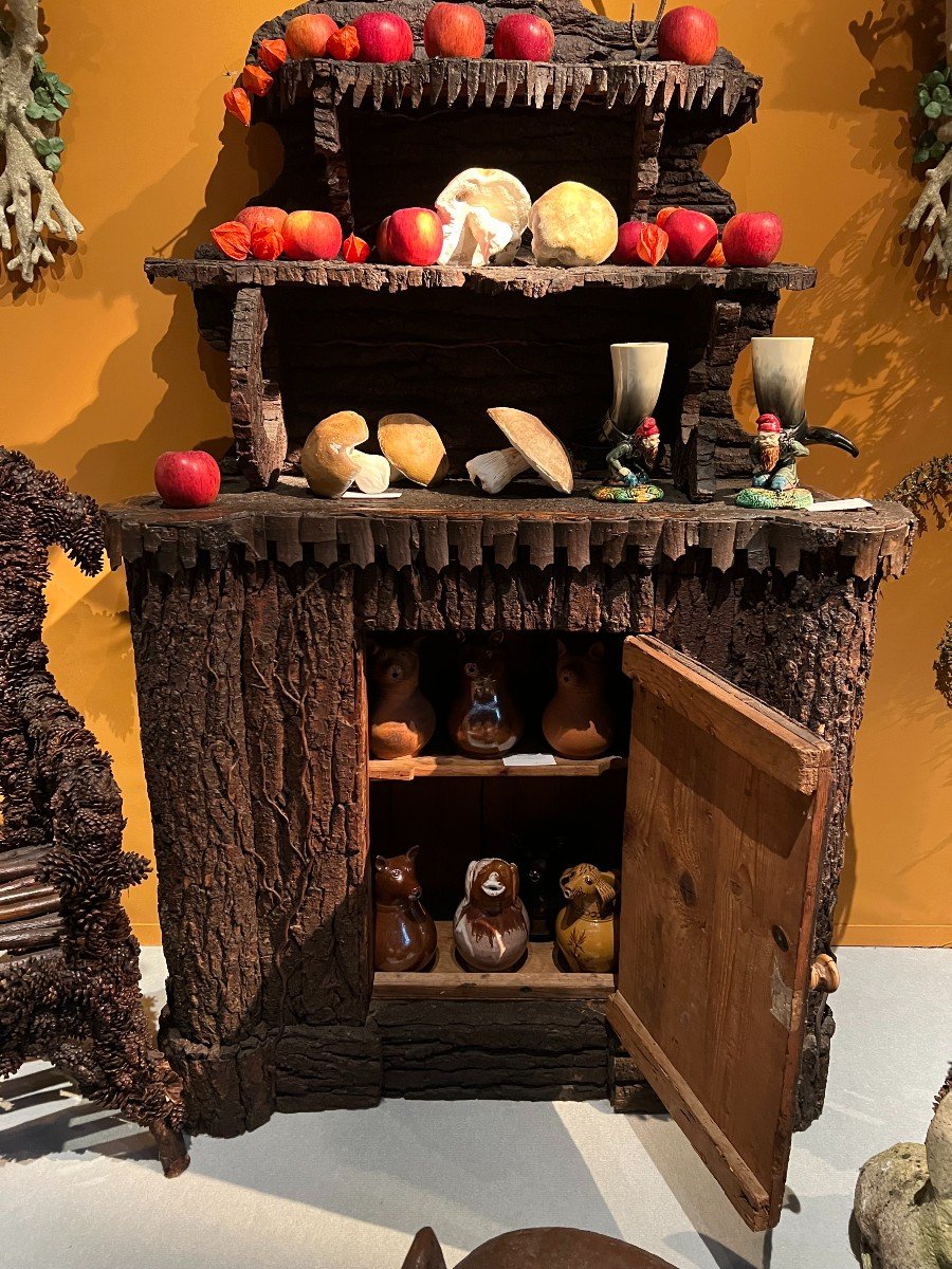 Folk Art Cabinet Covered With Bark-photo-3