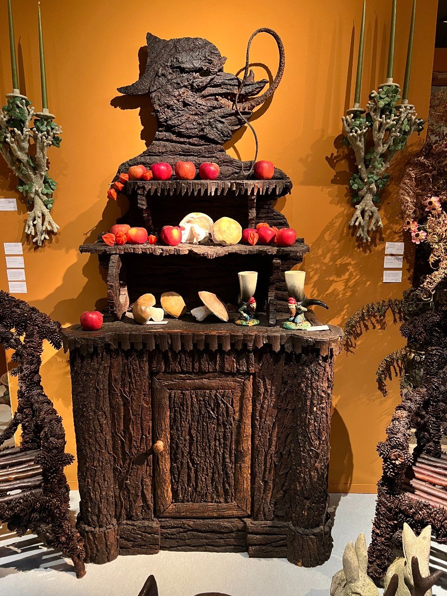 Folk Art Cabinet Covered With Bark