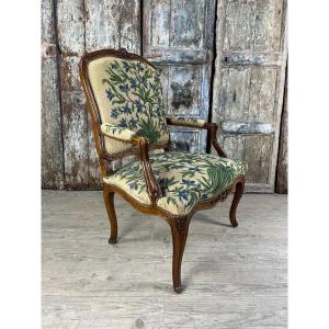 Flat Back Armchair Covered With Tapestry