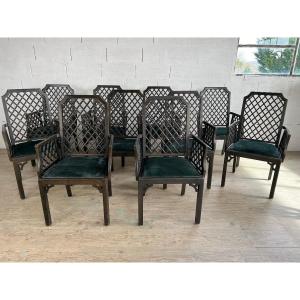 Set Of 10 Miranda Armchairs In Varnished Wood