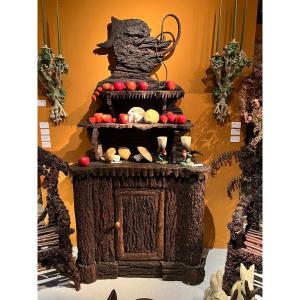 Folk Art Cabinet Covered With Bark