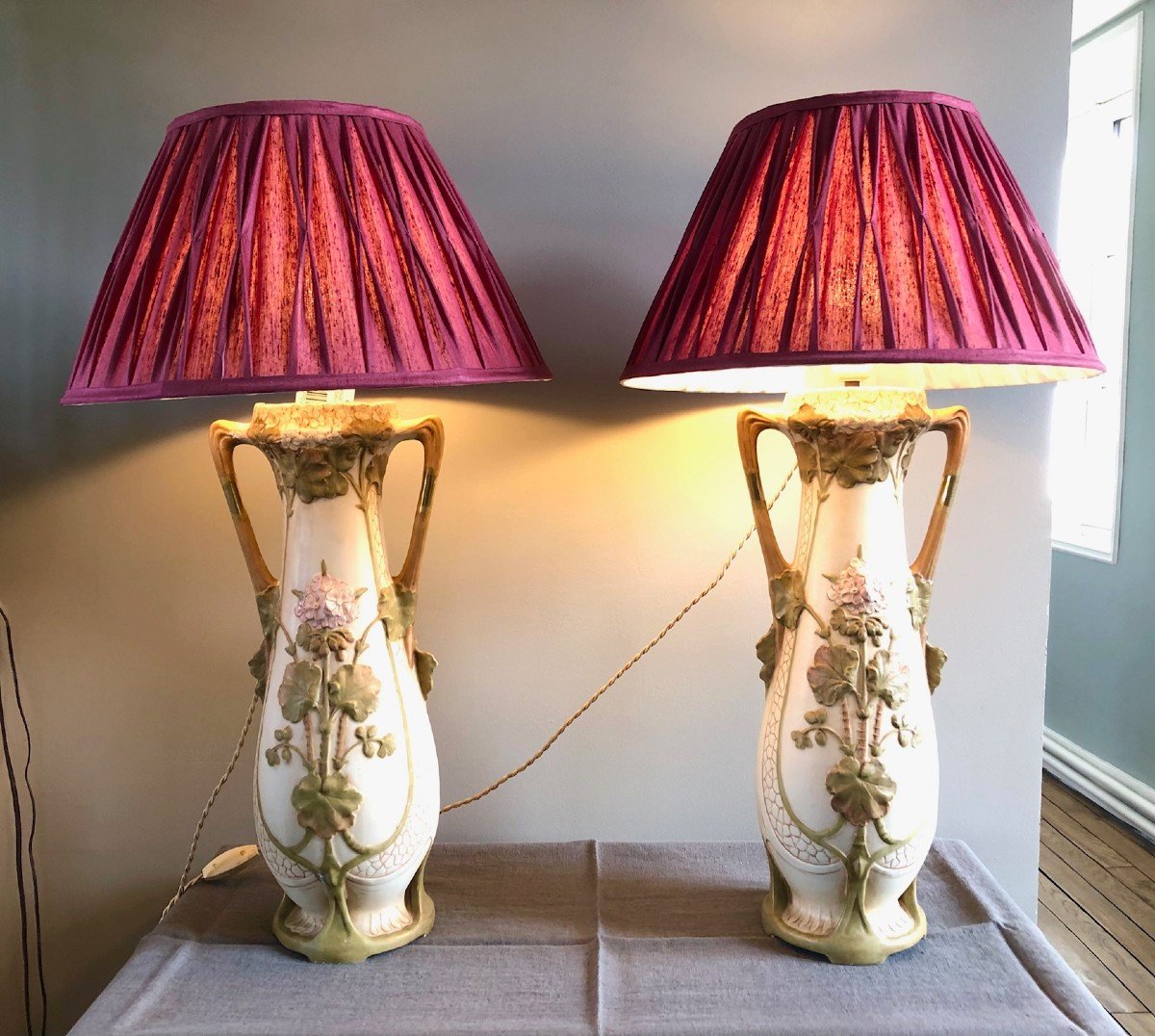 Pair Of Large Royal Dux Vases Mounted In Lamps-photo-7