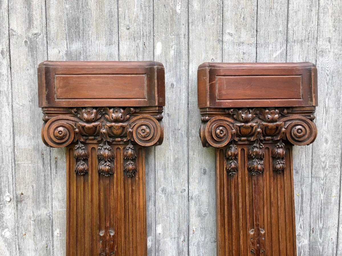 Pair Of Pilasters In Carved Oak H210 Cm-photo-1