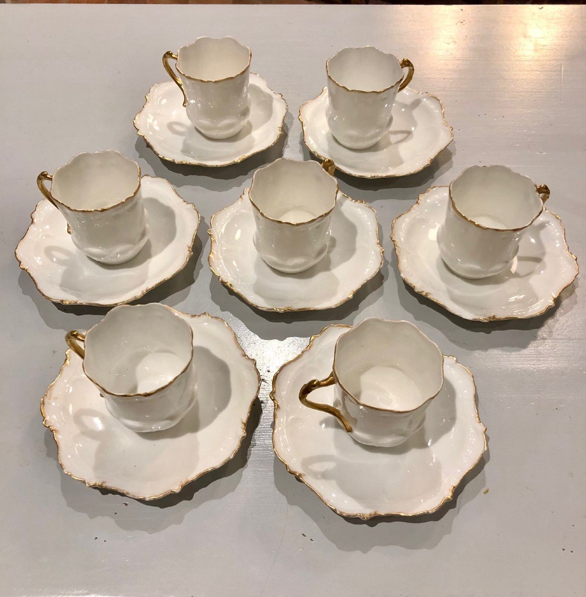  6 Tasses à Café Et Leur Soucoupe, Porcelaine Limoges vers 1900, Palais De Cristal Bruxelles-photo-2