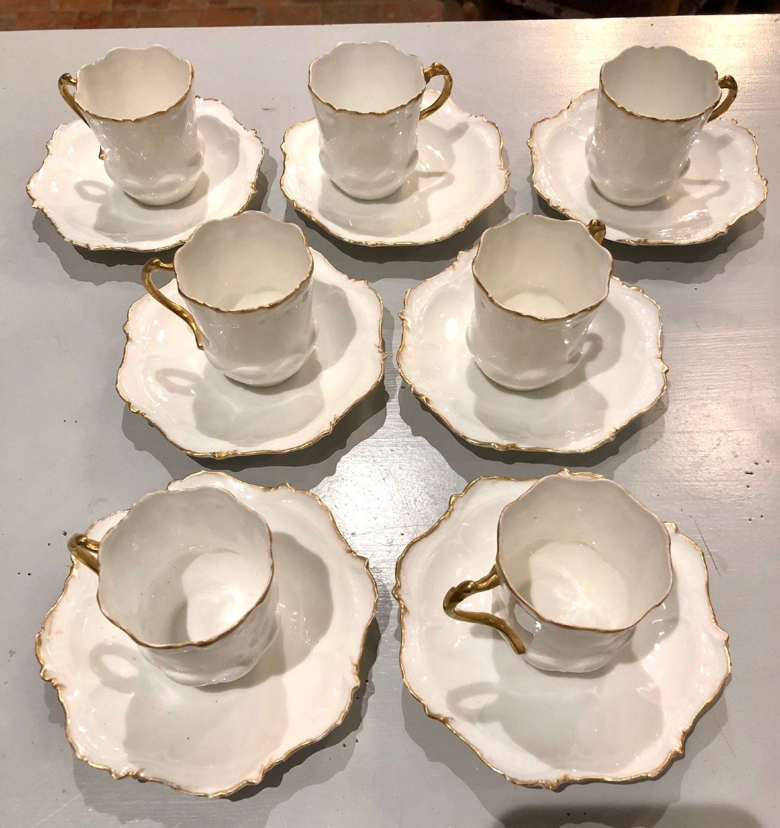  6 Tasses à Café Et Leur Soucoupe, Porcelaine Limoges vers 1900, Palais De Cristal Bruxelles-photo-2