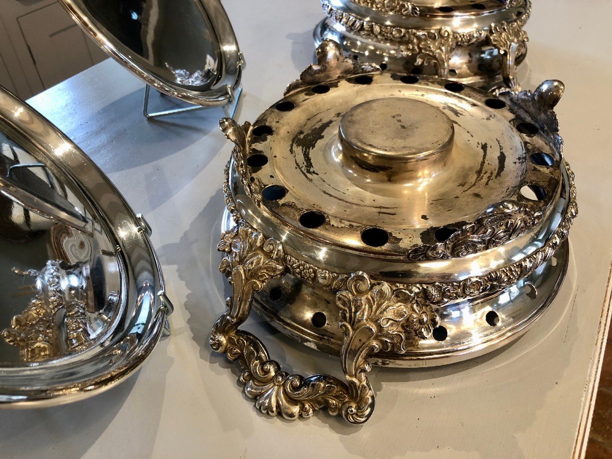Pair Of 19th Century Silver Metal Food Warmers, Rocaille Style-photo-3
