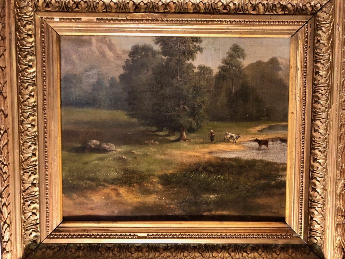 Vaches à La Rivière, Huile Sur Panneau XIXe René Stevens (1858-1937)-photo-8