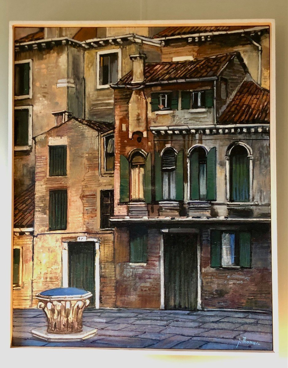 Jean Thomas (1923 - 2019) Campo De La Maddalena Venise Huile Sur Toile  81x65