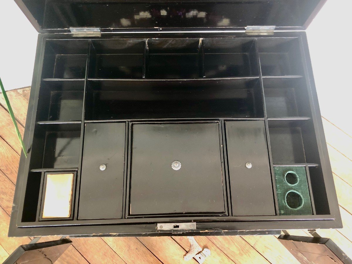 China: Cabinet In Black Lacquer And Floral Decor Of Mother-of-pearl, On A 4-legged Base, 19th Century  -photo-7