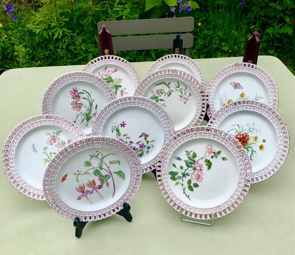 Suite De 10 Assiettes à Dessert Luneville vers 1900 , Différents Décors De Fleurs -photo-4