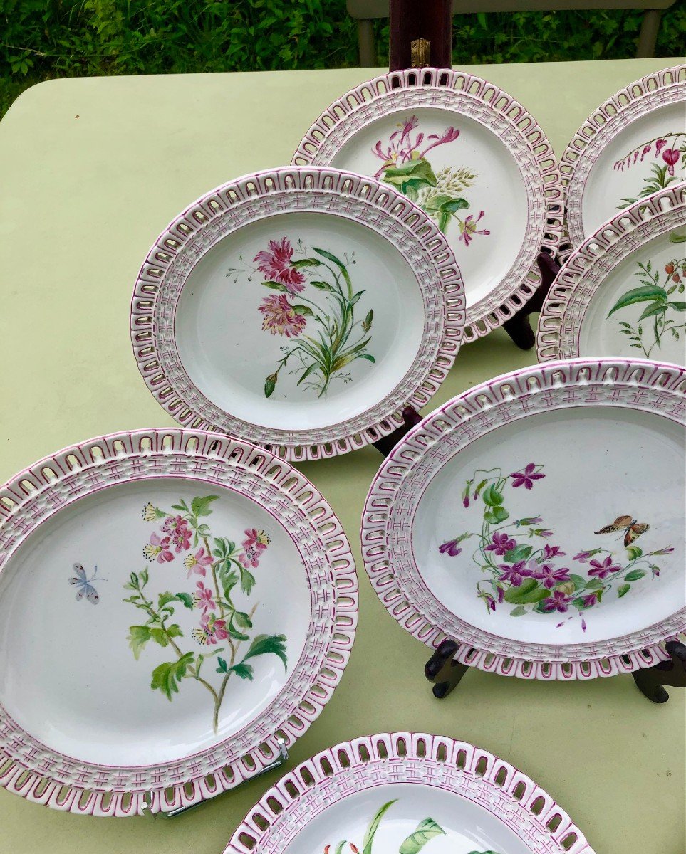 Suite De 10 Assiettes à Dessert Luneville vers 1900 , Différents Décors De Fleurs -photo-3