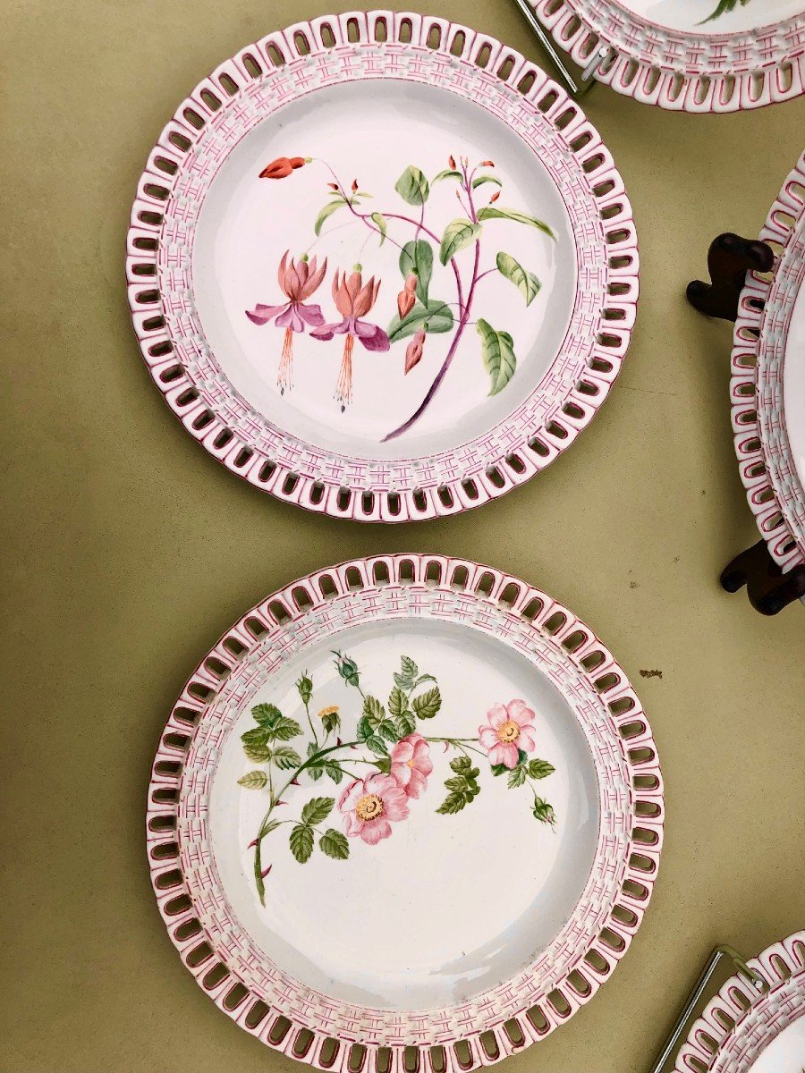 Suite De 10 Assiettes à Dessert Luneville vers 1900 , Différents Décors De Fleurs -photo-4