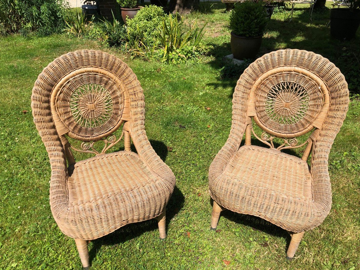 Paire De Chaises Osier Vers 1950 Espagne -photo-2