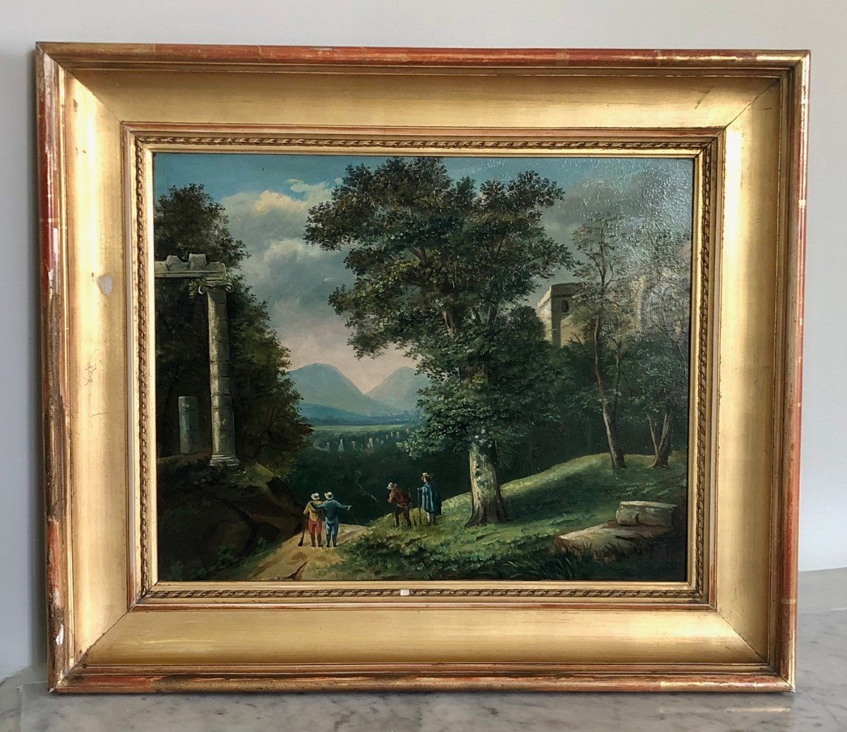 Oil On Panel, 19th Century, Country Scene, 1st Painting Of A Pair -photo-2