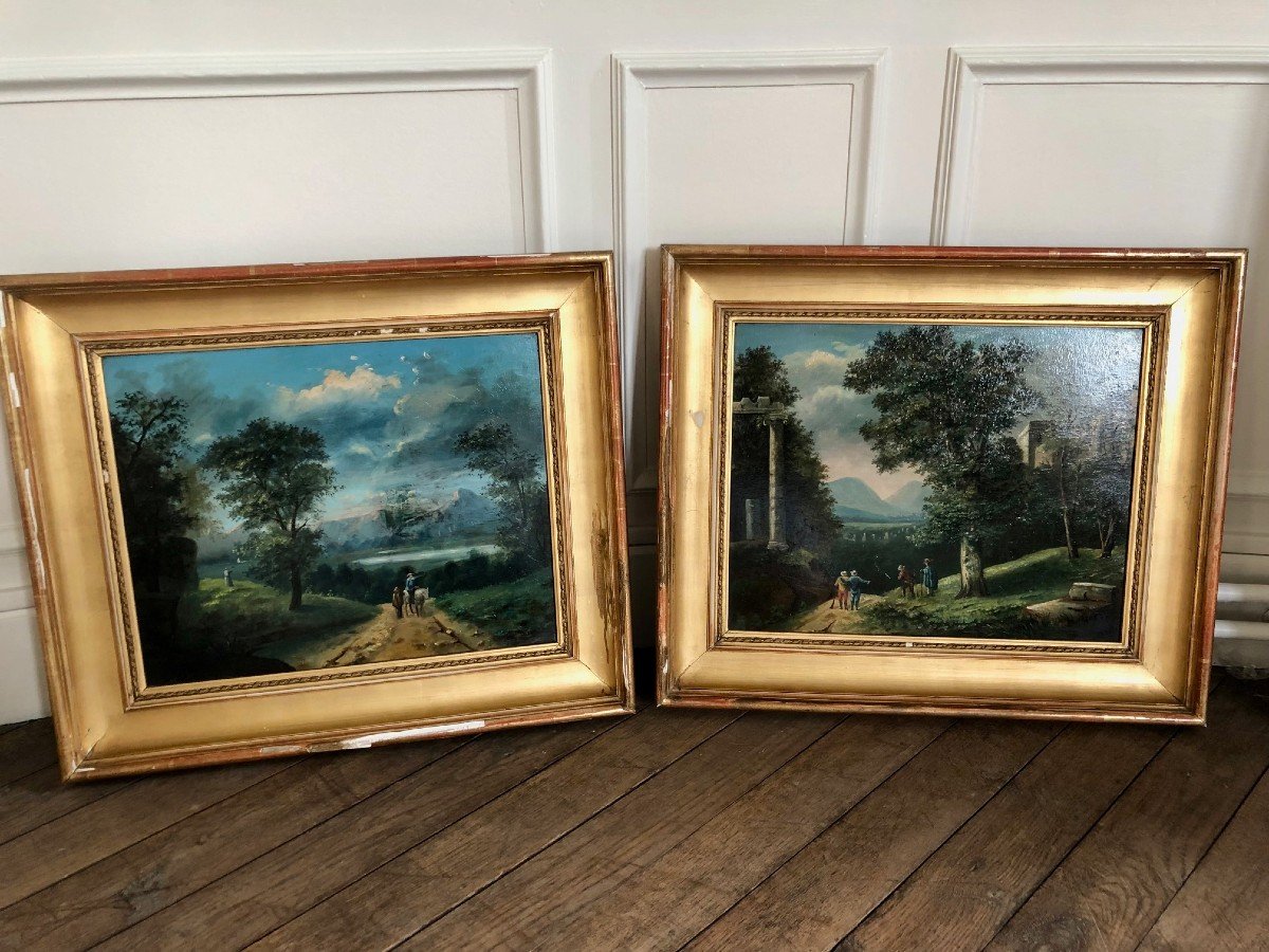 Oil On Panel, 19th Century, Animated Country Scene, 2nd Painting Of A Pair -photo-3