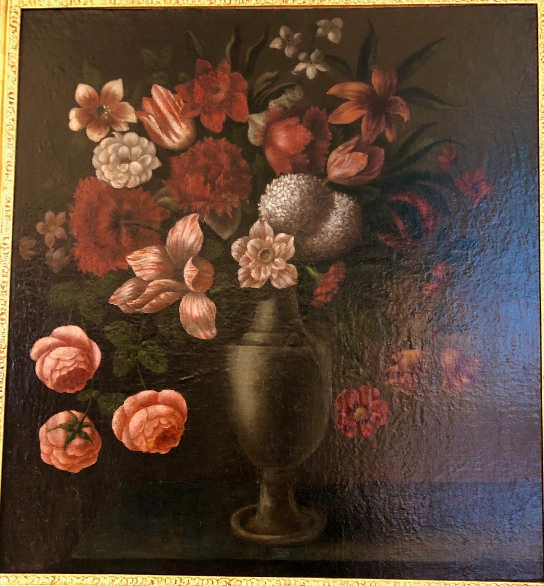 Italian School 18th Century: Bouquet Of Flowers Oil On Canvas -photo-2