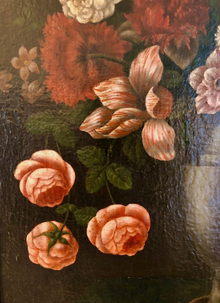 Italian School 18th Century: Bouquet Of Flowers Oil On Canvas -photo-3