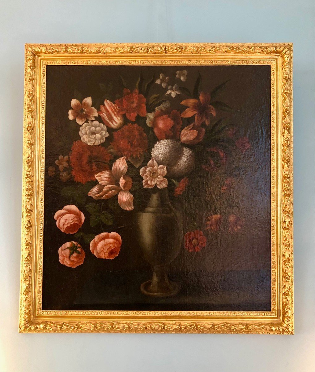 Italian School 18th Century: Bouquet Of Flowers Oil On Canvas -photo-5