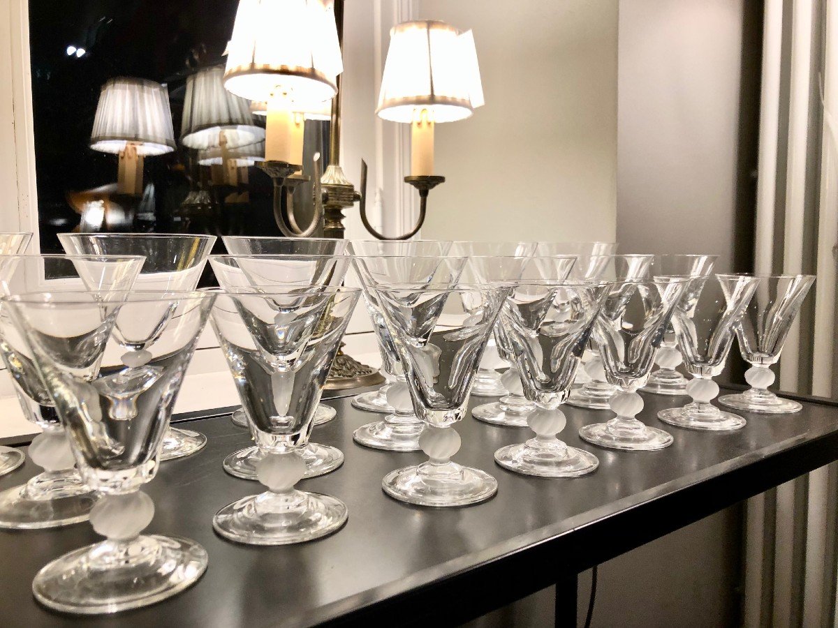 Set Of 34 Art Deco Crystal Stemmed Glasses, Tulip Shape-photo-1