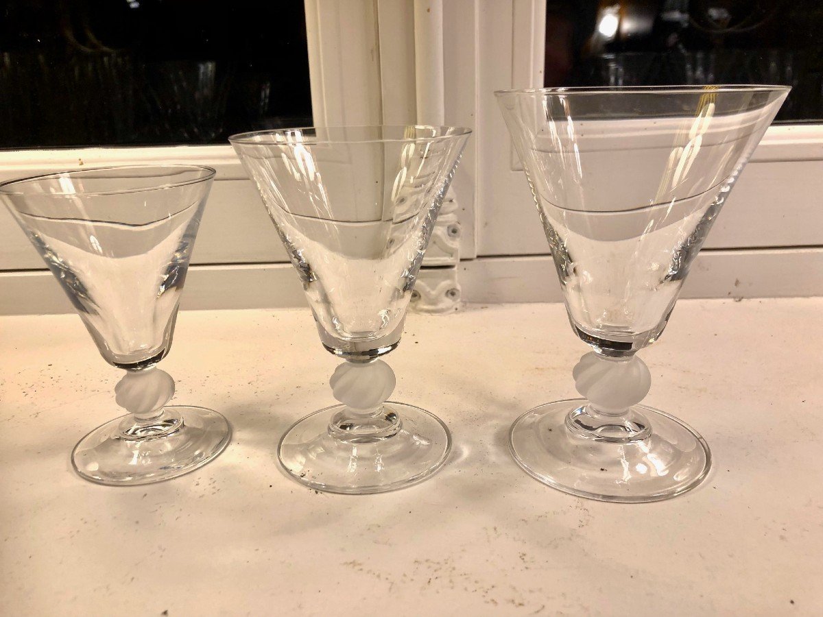 Set Of 34 Art Deco Crystal Stemmed Glasses, Tulip Shape