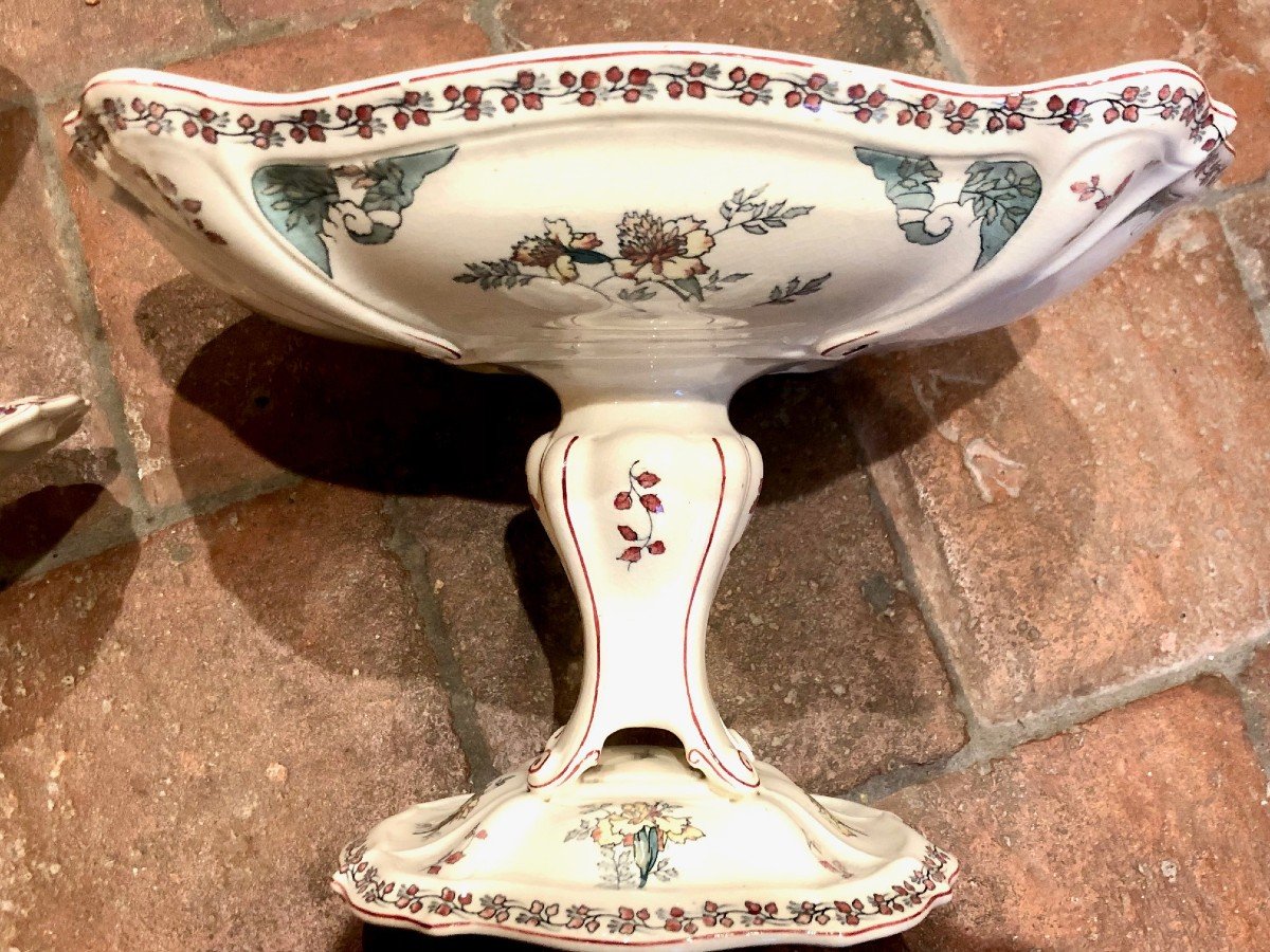 Choisy Le Roi Hippolyte Boulenger : Paire De Coupes Sur Pied En Faience XIXe -photo-1