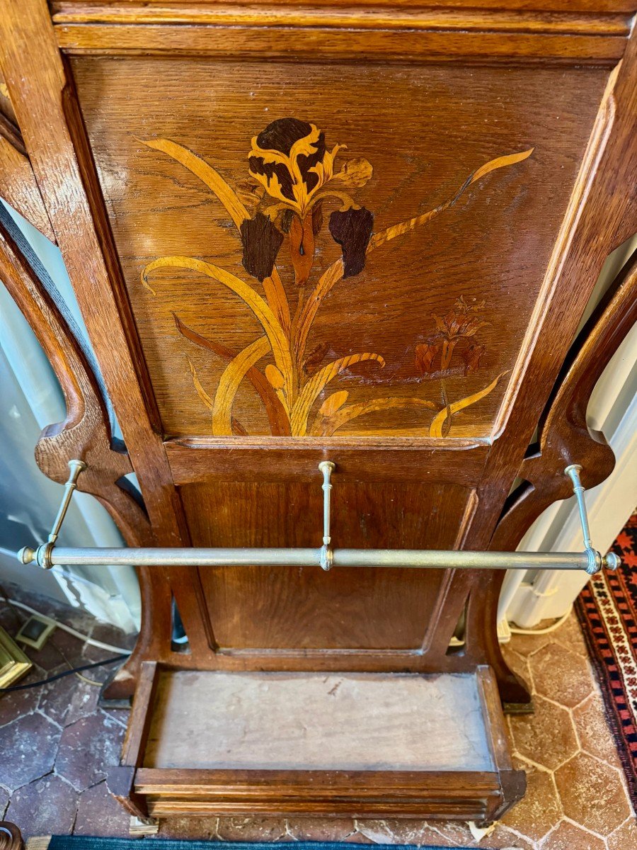 Large Art Nouveau Oak Cloakroom With Flower Marquetry -photo-4