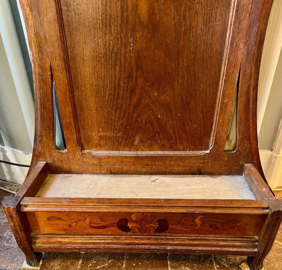 Large Art Nouveau Oak Cloakroom With Flower Marquetry -photo-5