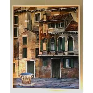 Jean Thomas (1923 - 2019) Campo De La Maddalena Venice Oil On Canvas 81x65