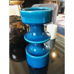Large Cari Zalloni Candle Holder Steuler Turquoise Color 1970s, Stamp Under The Base