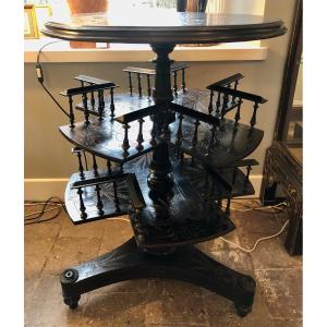 Napoleon III Revolving Bookcase Pedestal Table In Blackened Wood 