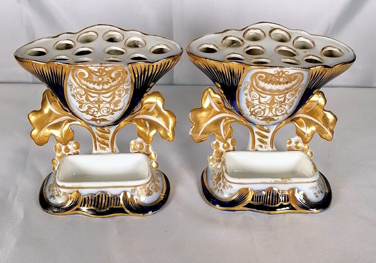 Pair Vase Pique Fleur Porcelain From Valentine XIXth Century