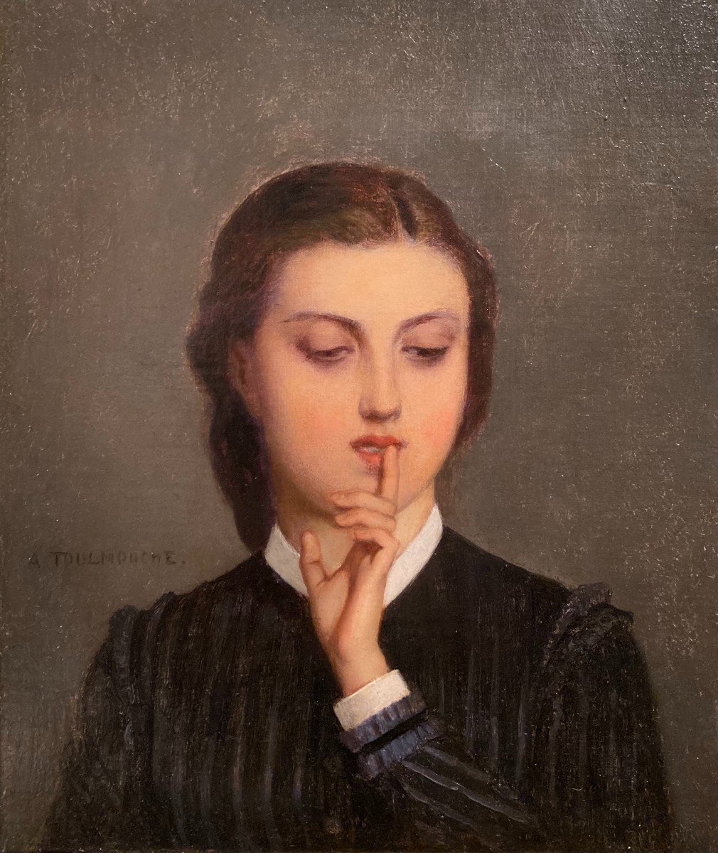 Auguste Toulmouche (1829-1890). Portrait De Jeune Femme Pensive. Huile Sur Toile, Marouflée.-photo-2