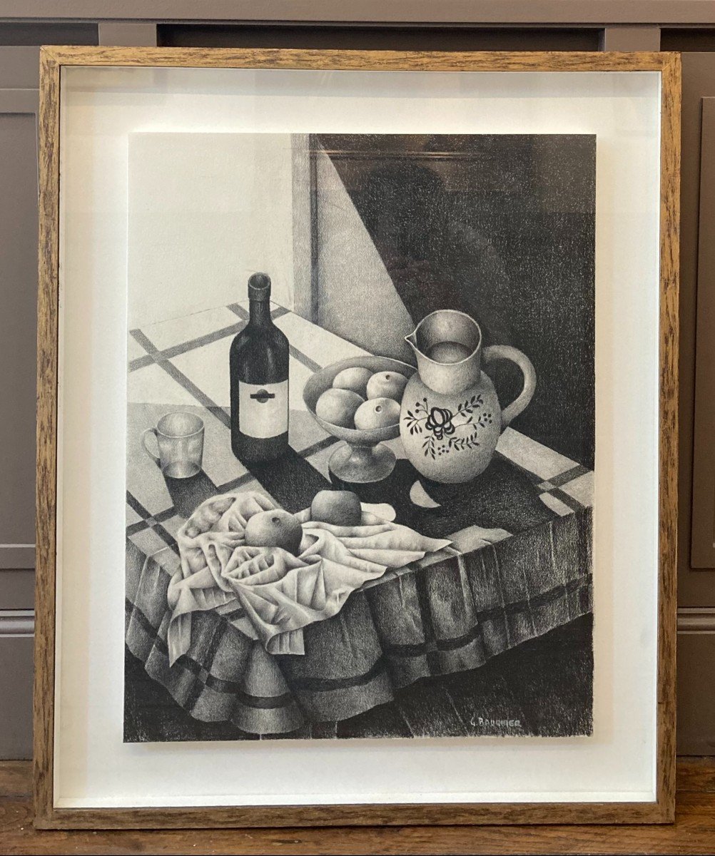 Georges Bauquier (1910-1997). Nature Morte Au Compotier, 1968. Charcoal On Paper, Signed, Titled.-photo-2