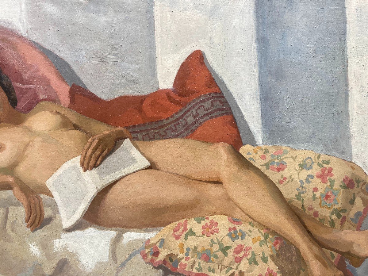 Louis-Marcel Got (1920-1994). La Lecture Ou Nu Sur Le Divan. Grande Huile Sur Toile. -photo-6