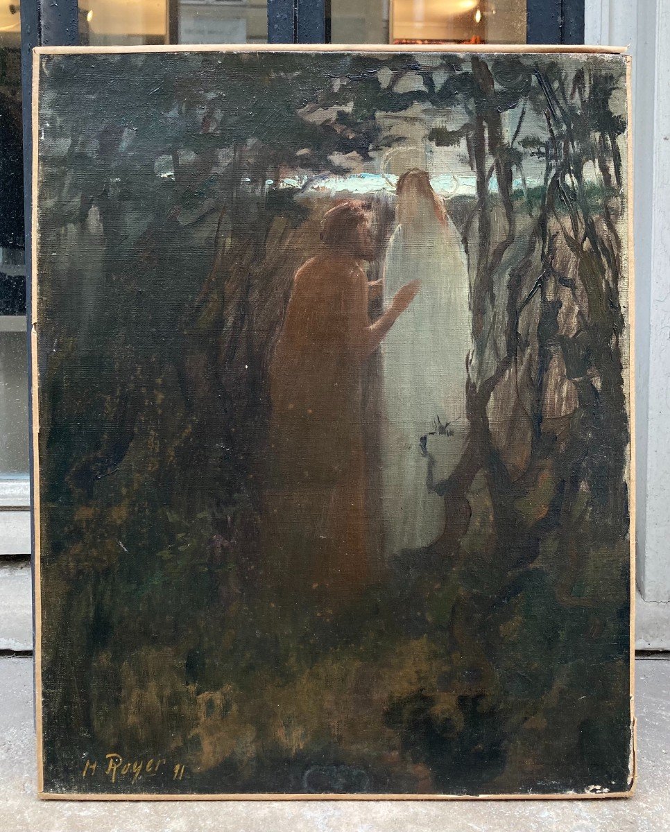 Henri Royer (1869-1938). Apparition Du Christ, 1891. Huile Sur Toile, Signée.-photo-2