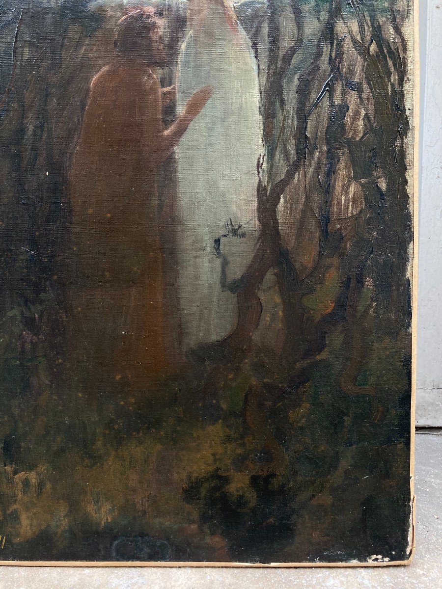 Henri Royer (1869-1938). Apparition Du Christ, 1891. Huile Sur Toile, Signée.-photo-2