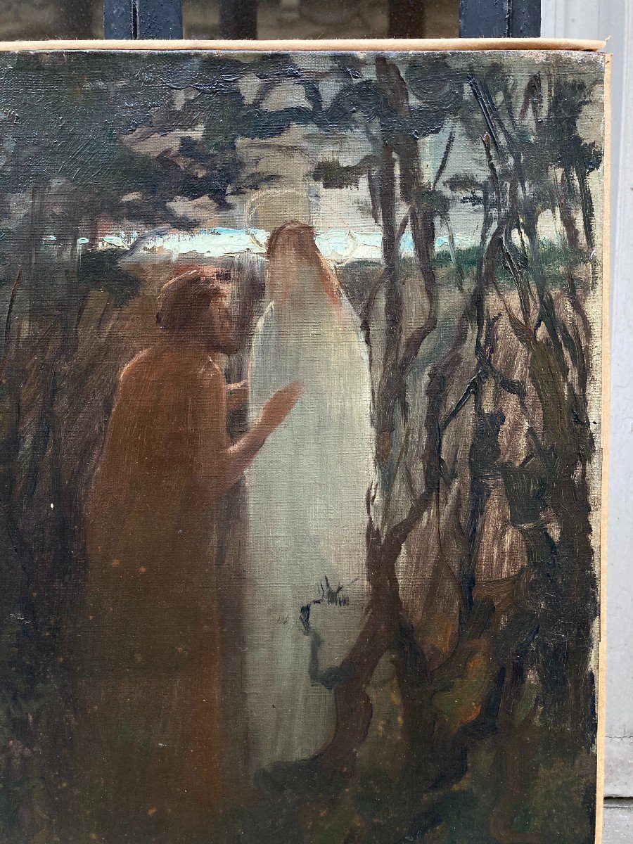 Henri Royer (1869-1938). Apparition Du Christ, 1891. Huile Sur Toile, Signée.-photo-3