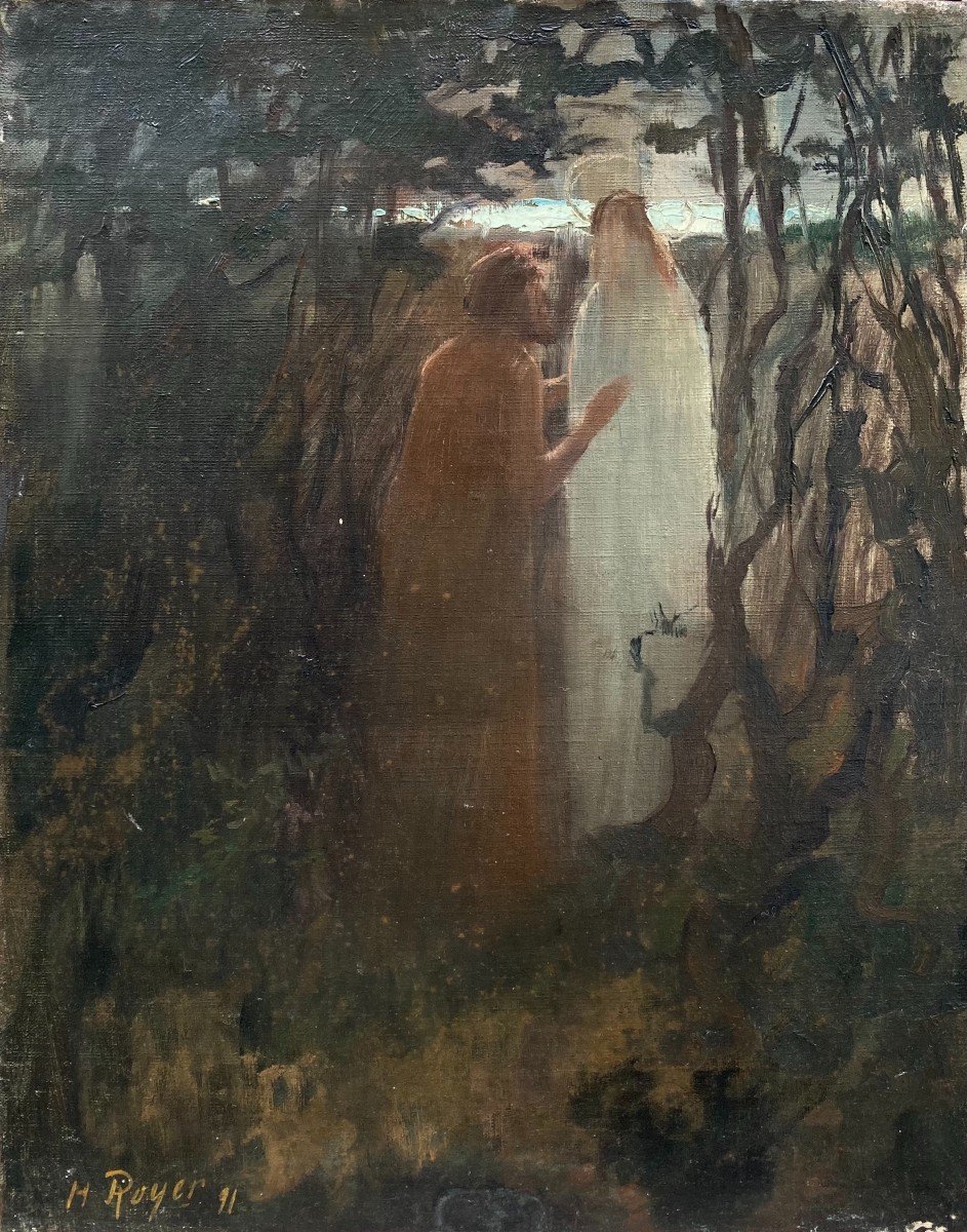 Henri Royer (1869-1938). Apparition Du Christ, 1891. Huile Sur Toile, Signée.