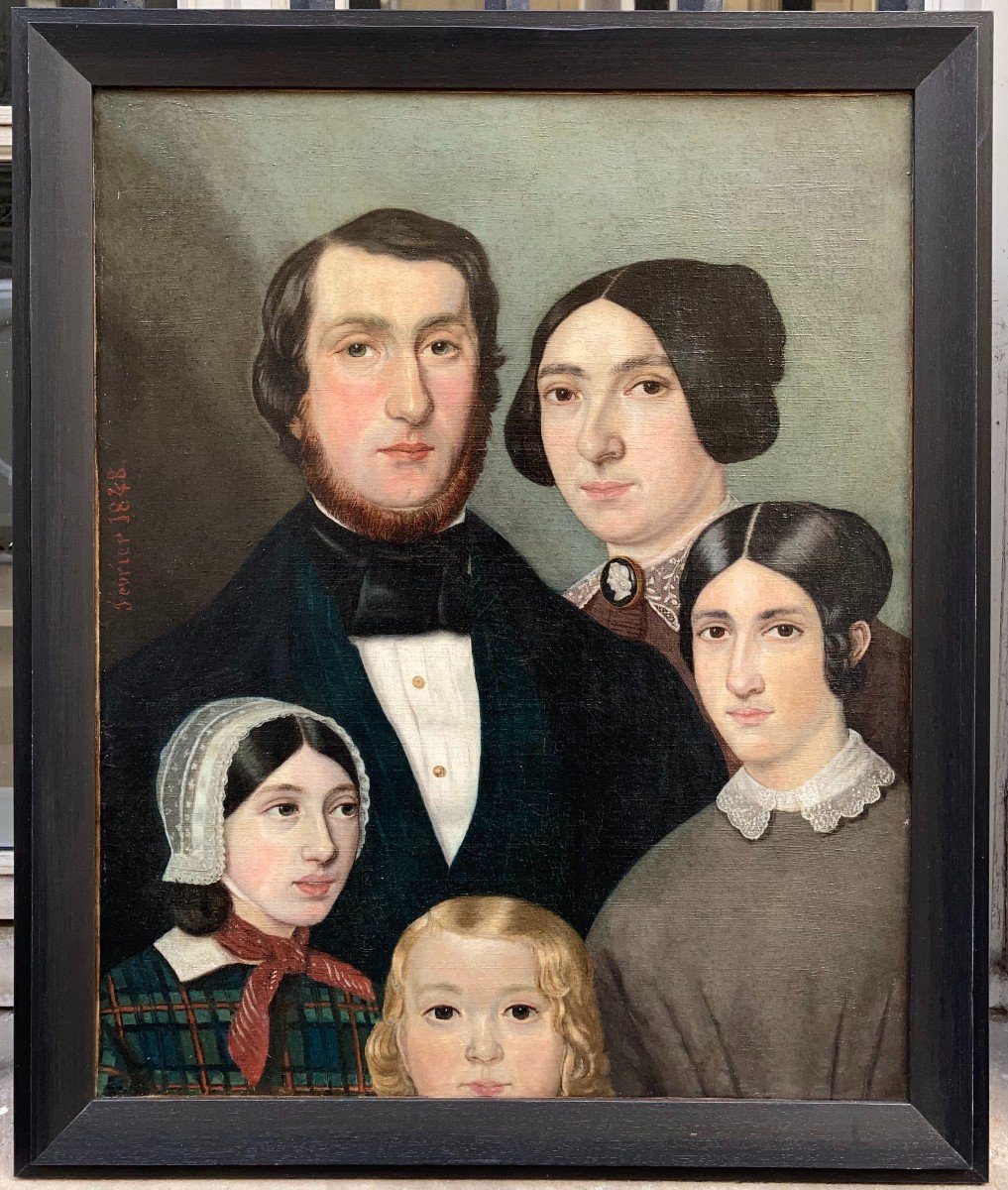 French School Circa 1840. Family Portrait. Oil On Canvas, Dated February 1848 On The Left.